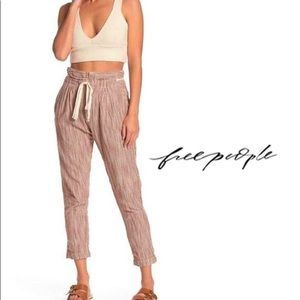 Free People Light at Sunrise High Waisted Vertical Stripped Pant Caraway-Cream